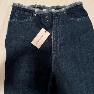 WeWoreWhat indigo straight frayed high waisted jeans